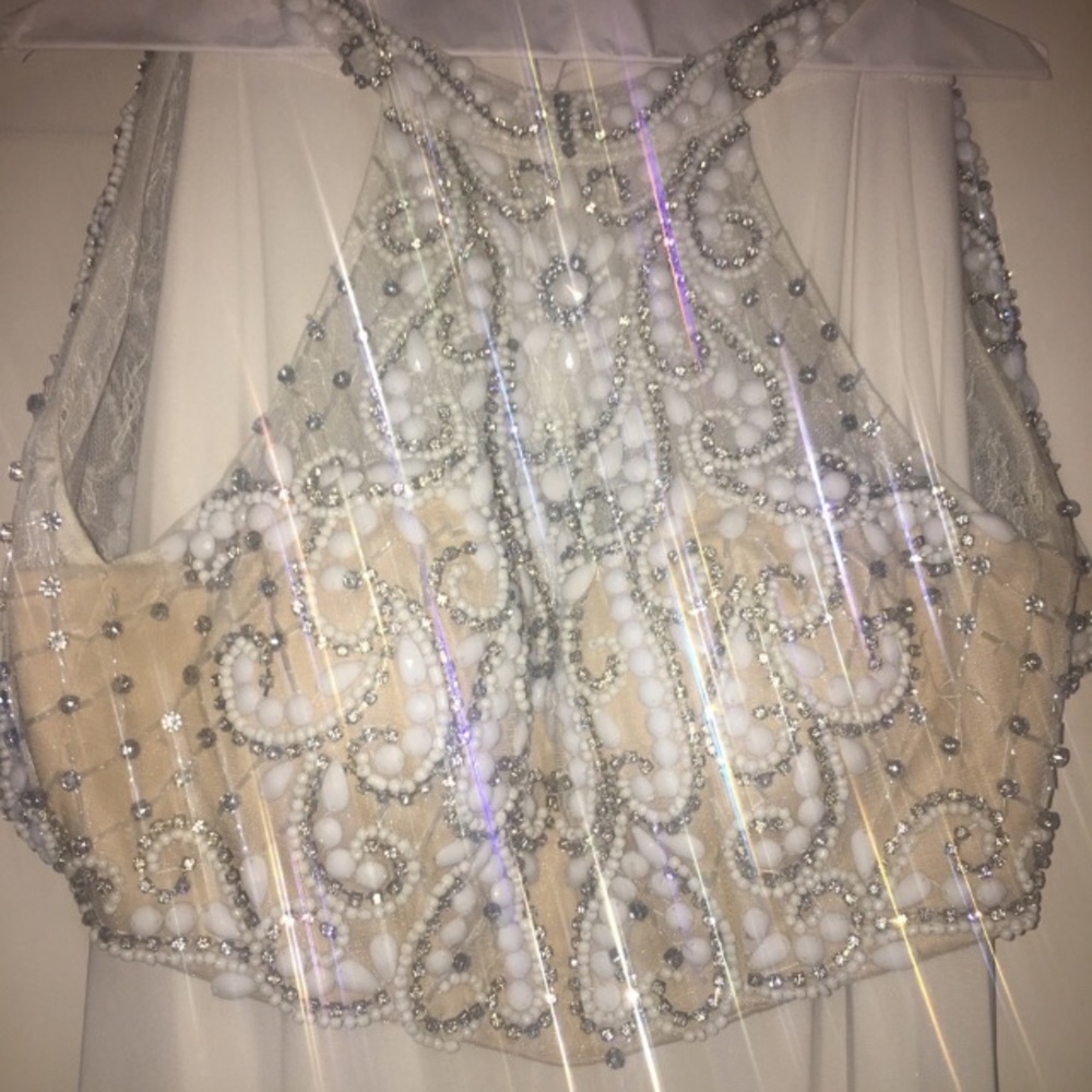 White and silver formal two piece dress